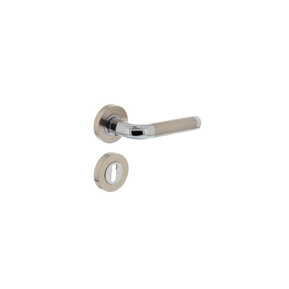 Deurkruk 1683 Agatha op rond rozet 7mm nokken met sleutelgat plaatjes chroom/nikkel mat