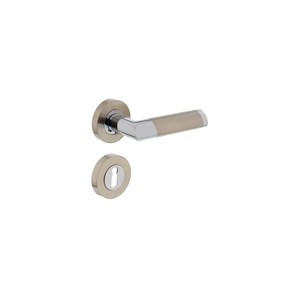 Deurkruk 1685 Nicol op rond rozet 7mm nokken met sleutelgat plaatjes chroom/nikkel mat