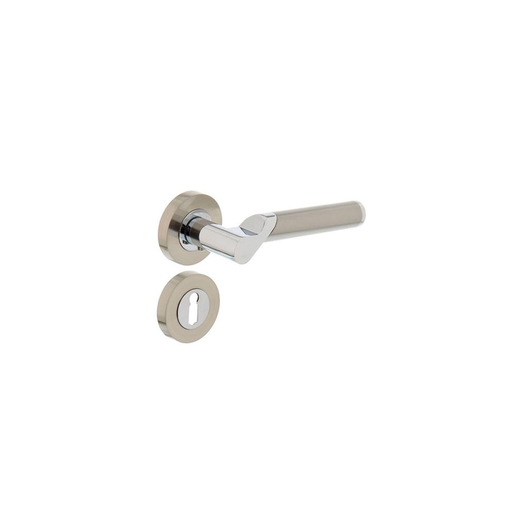 Deurkruk 1701 Casper op rond rozet 7mm nokken met sleutelgat plaatjes chroom/nikkel mat