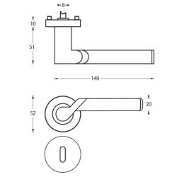 Deurkruk 1701 Casper op rond rozet 7mm nokken met sleutelgat plaatjes chroom/nikkel mat