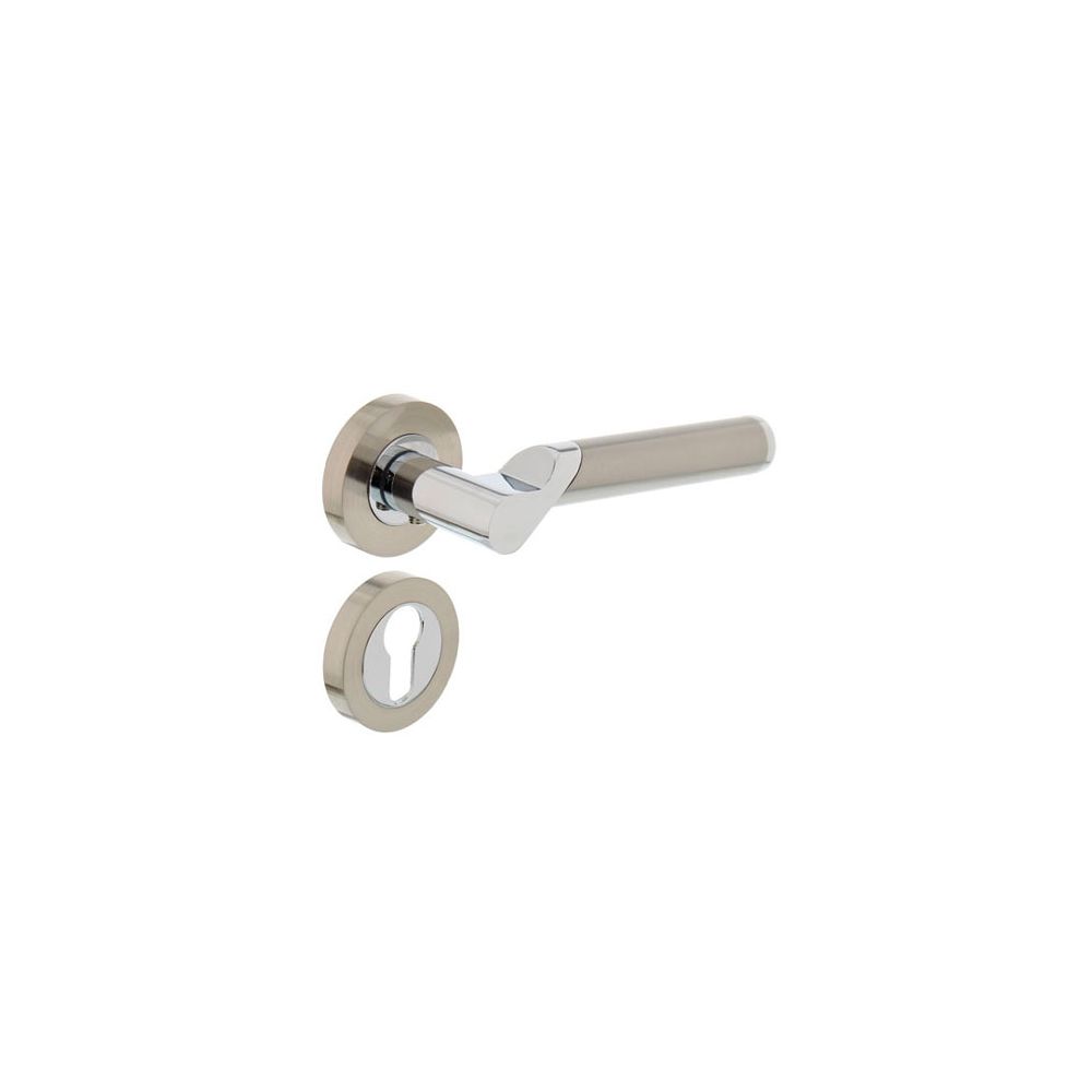 Deurkruk 1701 Casper op rond rozet 7mm nokken met profielcilindergat plaatjes chroom/nikkel mat