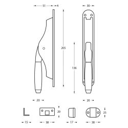 Pomp-espagnolet Ton 400 chroom mat/ebbenhout
