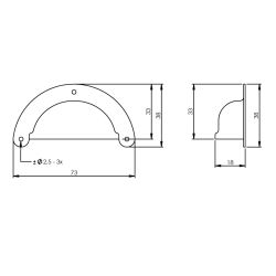 Schelpgreep 73x33mm vernikkeld