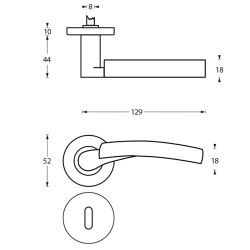 Deurkruk 1700 Bryan op rond rozet 7mm nokken met sleutelgat plaatjes chroom/nikkel mat