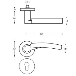 Deurkruk 1700 Bryan op rond rozet 7mm nokken met profielcilindergat plaatjes chroom/nikkel mat