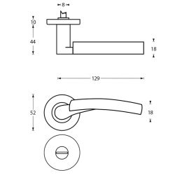 Deurkruk 1700 Bryan op rond rozet 7mm nokken met WC8mm chroom/nikkel mat