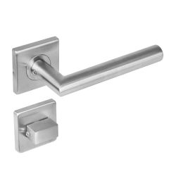 Deurkruk 1242 rechte Hoek 90°op rozet vierkant met WC8mm RVS 
