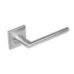 Deurkruk 1273 ovaal Hoek 90°op rozet vierkant dubbel geveerd RVS 
