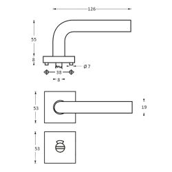 Deurkruk 1249 Vierkant op rozet vierkant met WC8mm RVS  
