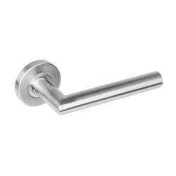 Deurkruk 1272 rechte Hoek 90°op rond rozet staal met 7mm nok RVS 
