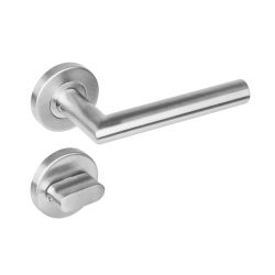 Deurkruk 1272 rechte Hoek 90°op rond rozet staal met 7mm nok met WC 8mm RVS 
