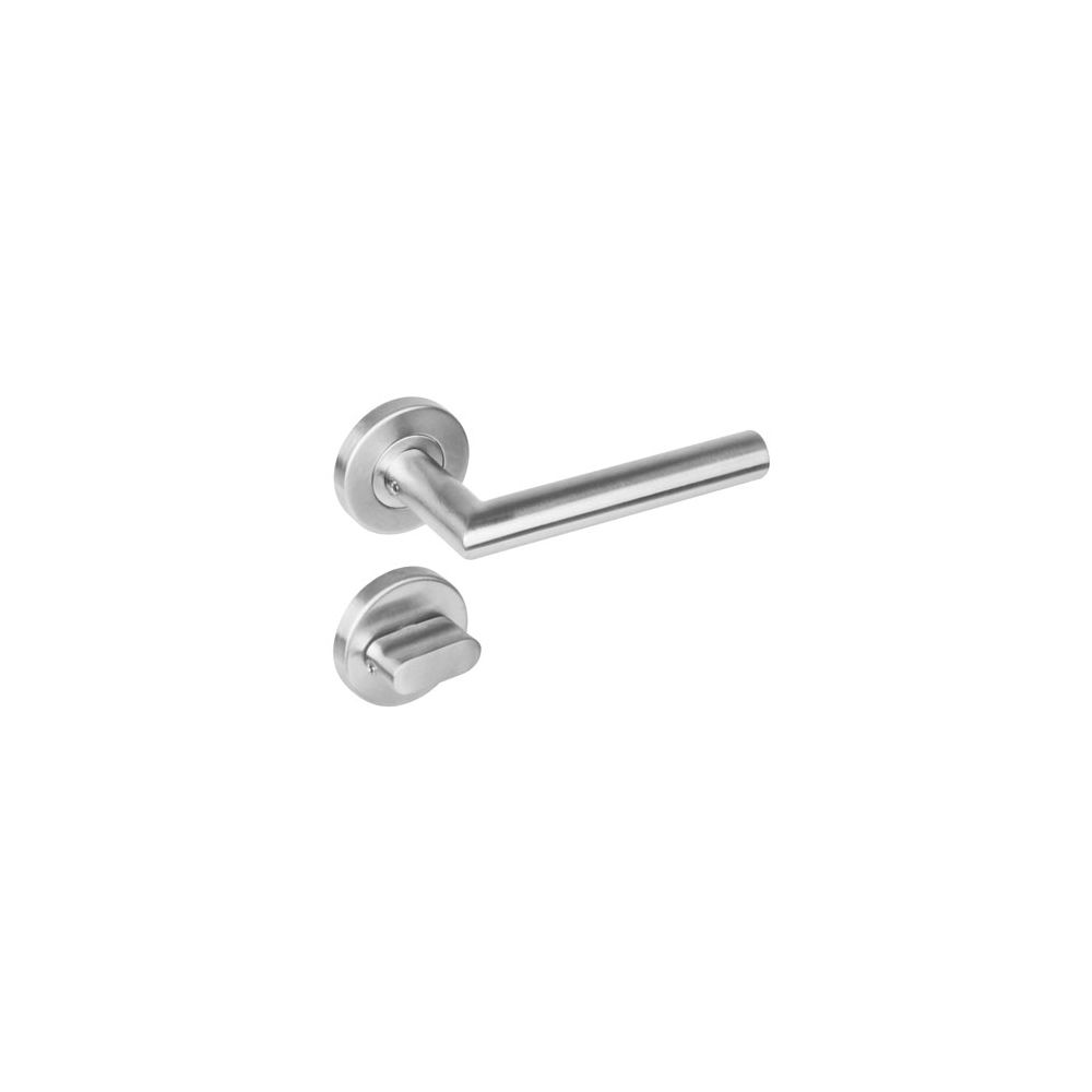 Deurkruk 1272 rechte Hoek 90°op rond rozet staal met 7mm nok met WC 8mm RVS 

