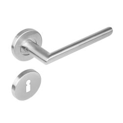Deurkruk 1273 ovaal Hoek 90°op rond rozet staal met 7mm nok met sleutelgat plaatjes RVS 
