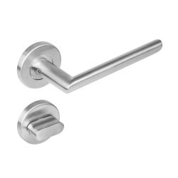 Deurkruk 1273 ovaal Hoek 90°op rond rozet staal met 7mm nok met WC 8mm RVS 
