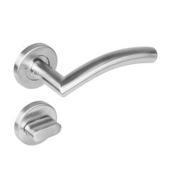 Deurkruk 1276 Lisa 90°op rond rozet staal met 7mm nok met WC 8mm RVS 
