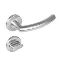 Deurkruk 1277 half rond 90°op rond rozet staal met 7mm nok met WC 8mm RVS 