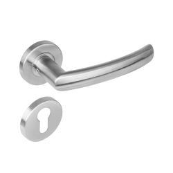 Deurkruk 1278 Blok op rond rozet staal met 7mm nok met profielcilindergat plaatjes RVS 
