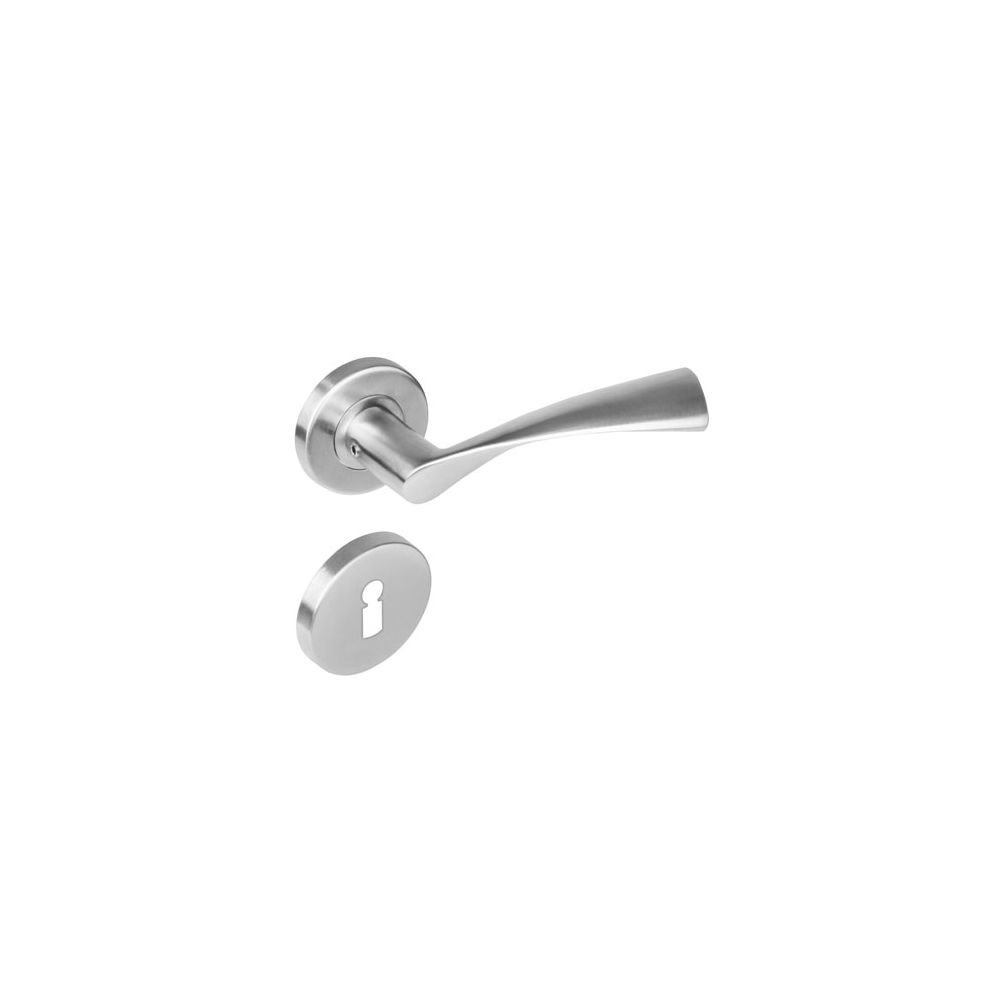 Deurkruk 1279 Vlinder op rond rozet staal met 7mm nok met sleutelgat plaatjes RVS 