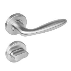 Deurkruk 1281 Jupiter op rond rozet staal met 7mm nok met WC 8mm RVS 