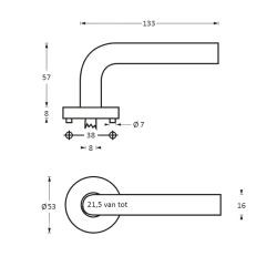 Deurkruk 1282 Sabel op rond rozet staal met 7mm nok RVS 