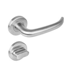 Deurkruk 1282 Sabel op rond rozet staal met 7mm nok met WC 8mm RVS 