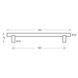 Deurgreep per stuk T-vorm 700x70x25 hart op hart 500mm RVS 