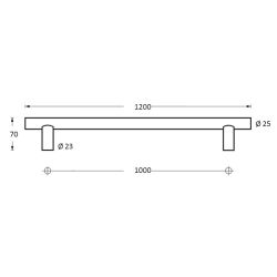 Deurgreep per stuk T-vorm 1200x70x25 hart op hart 1000mm RVS 