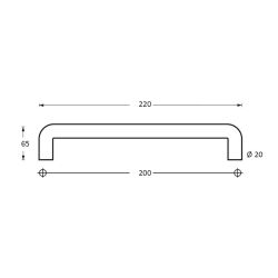 Deurgreep per stuk U-vorm 220x65x20 hart op hart 200mm RVS 