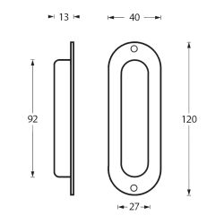 Schuifdeurkom ovaal 120x40mm met schroefgaten RVS 