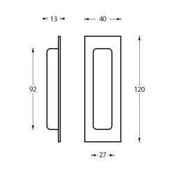 Schuifdeurkom rechthoek 120x40mm blind RVS 