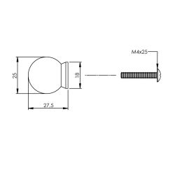 Knop bolrond achterplaat ø25mm RVS  