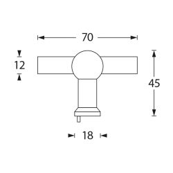 Knop T-vorm 22mm recht RVS   