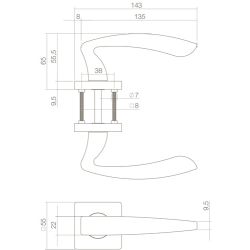 Deurkruk Zeus op vierkant rozet 7mm nokken mat zwart
