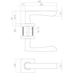 Deurkruk Minos op vierkant rozet 7mm nokken mat zwart